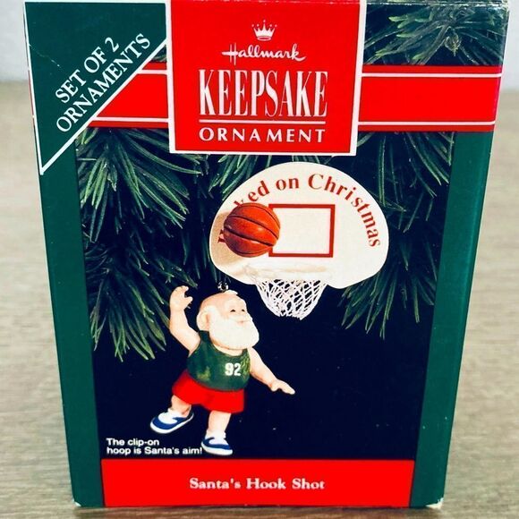 Vintage Hallmark Basketball Santa’s Hook Shot Holiday Ornaments Set - Picture 1 of 2